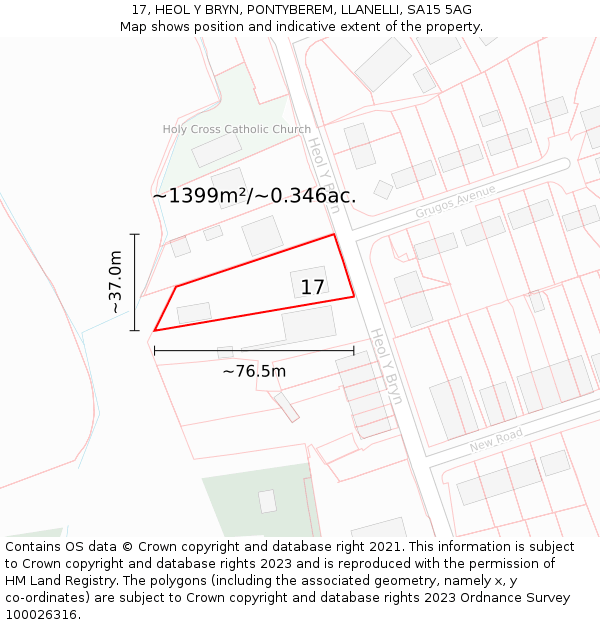 17, HEOL Y BRYN, PONTYBEREM, LLANELLI, SA15 5AG: Plot and title map