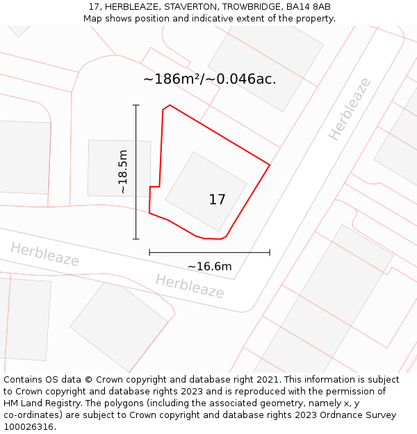 17, HERBLEAZE, STAVERTON, TROWBRIDGE, BA14 8AB: Plot and title map