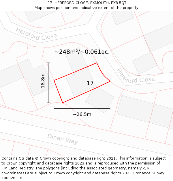 17, HEREFORD CLOSE, EXMOUTH, EX8 5QT: Plot and title map