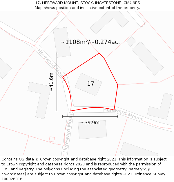 17, HEREWARD MOUNT, STOCK, INGATESTONE, CM4 9PS: Plot and title map