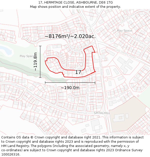 17, HERMITAGE CLOSE, ASHBOURNE, DE6 1TG: Plot and title map