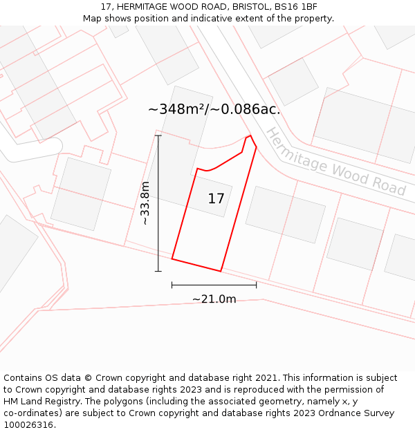 17, HERMITAGE WOOD ROAD, BRISTOL, BS16 1BF: Plot and title map
