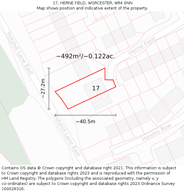 17, HERNE FIELD, WORCESTER, WR4 0NN: Plot and title map