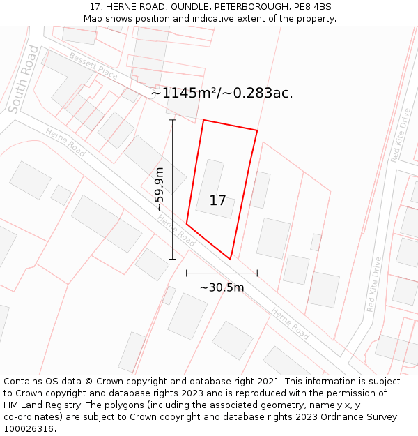 17, HERNE ROAD, OUNDLE, PETERBOROUGH, PE8 4BS: Plot and title map