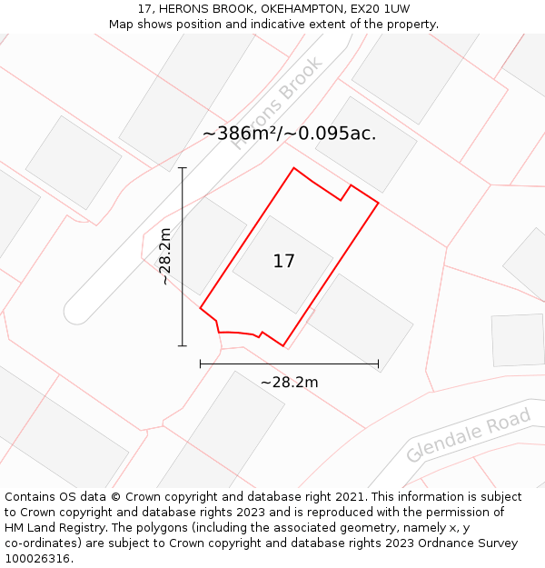 17, HERONS BROOK, OKEHAMPTON, EX20 1UW: Plot and title map