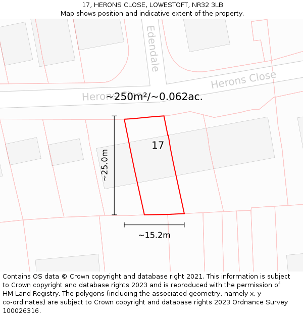 17, HERONS CLOSE, LOWESTOFT, NR32 3LB: Plot and title map