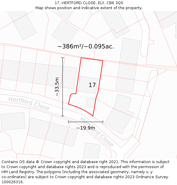 17, HERTFORD CLOSE, ELY, CB6 3QS: Plot and title map