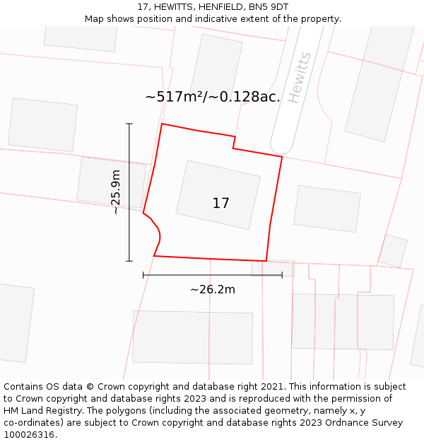 17, HEWITTS, HENFIELD, BN5 9DT: Plot and title map