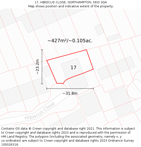 17, HIBISCUS CLOSE, NORTHAMPTON, NN3 3QA: Plot and title map