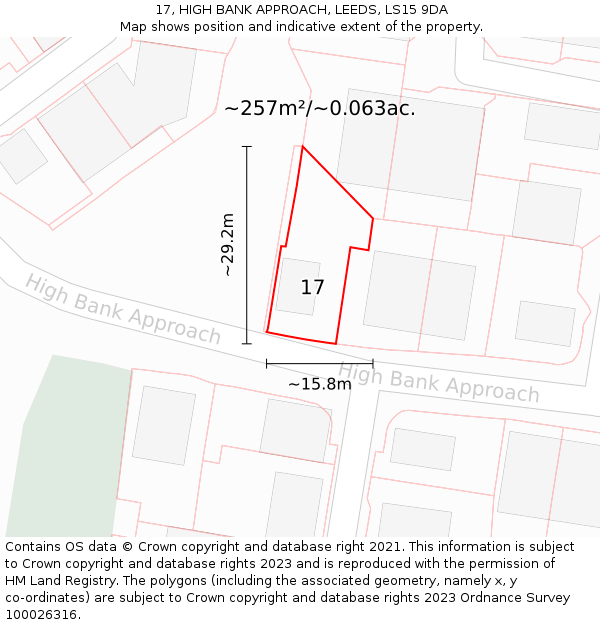 17, HIGH BANK APPROACH, LEEDS, LS15 9DA: Plot and title map