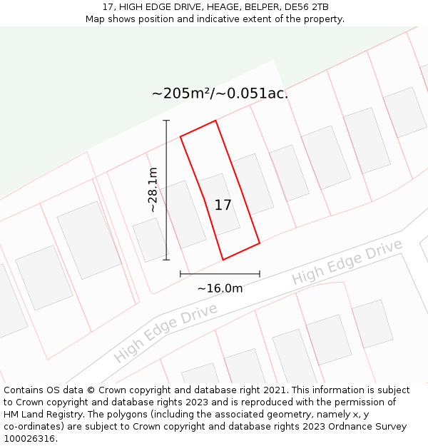 17, HIGH EDGE DRIVE, HEAGE, BELPER, DE56 2TB: Plot and title map