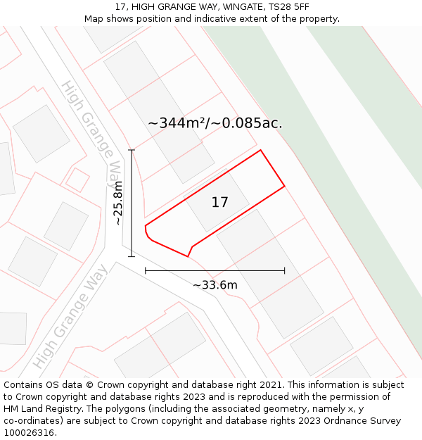 17, HIGH GRANGE WAY, WINGATE, TS28 5FF: Plot and title map