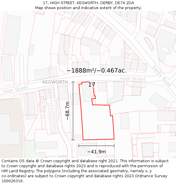 17, HIGH STREET, KEGWORTH, DERBY, DE74 2DA: Plot and title map