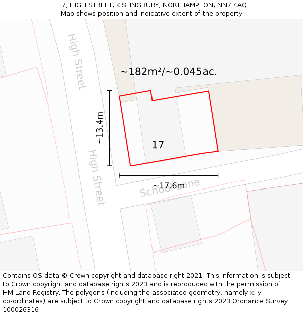 17, HIGH STREET, KISLINGBURY, NORTHAMPTON, NN7 4AQ: Plot and title map