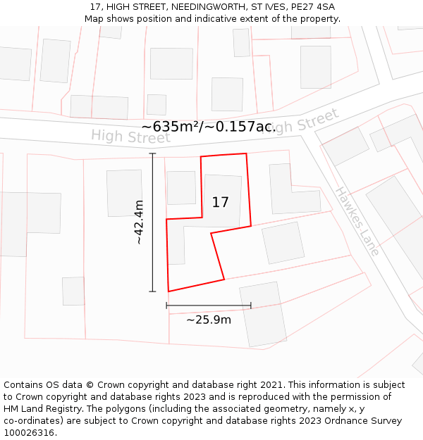 17, HIGH STREET, NEEDINGWORTH, ST IVES, PE27 4SA: Plot and title map