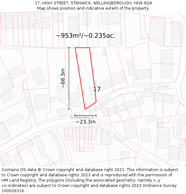17, HIGH STREET, STANWICK, WELLINGBOROUGH, NN9 6QA: Plot and title map