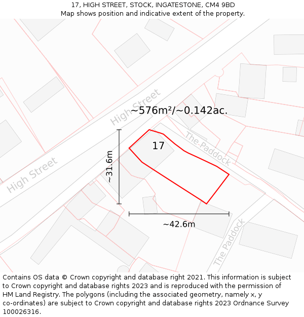 17, HIGH STREET, STOCK, INGATESTONE, CM4 9BD: Plot and title map