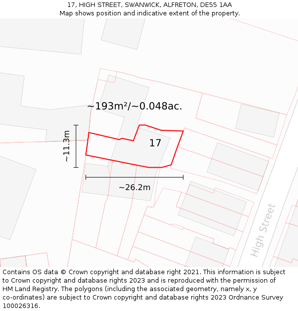 17, HIGH STREET, SWANWICK, ALFRETON, DE55 1AA: Plot and title map
