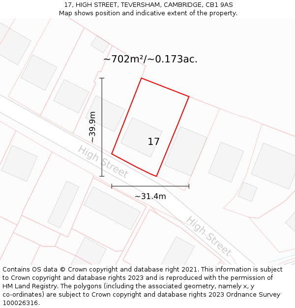 17, HIGH STREET, TEVERSHAM, CAMBRIDGE, CB1 9AS: Plot and title map