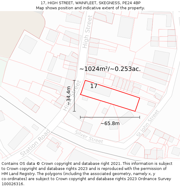 17, HIGH STREET, WAINFLEET, SKEGNESS, PE24 4BP: Plot and title map