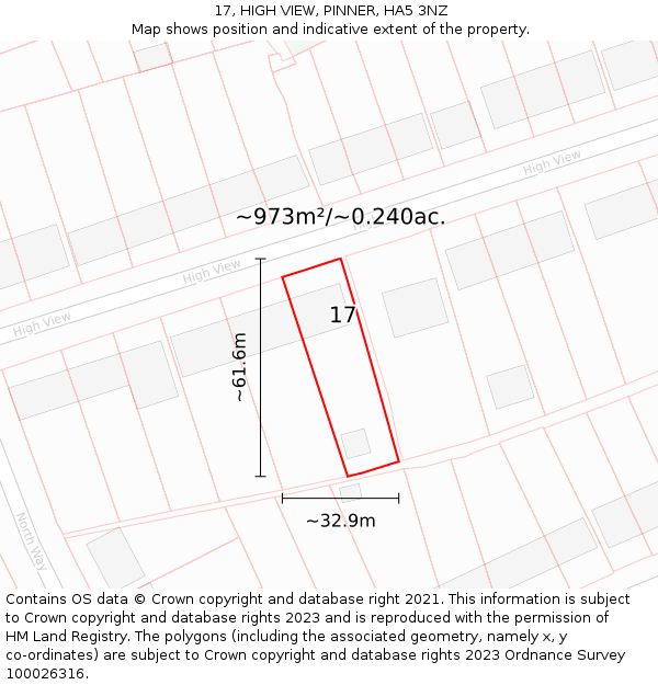 17, HIGH VIEW, PINNER, HA5 3NZ: Plot and title map