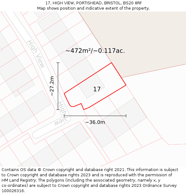 17, HIGH VIEW, PORTISHEAD, BRISTOL, BS20 8RF: Plot and title map