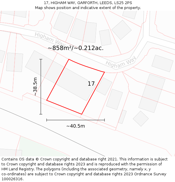 17, HIGHAM WAY, GARFORTH, LEEDS, LS25 2PS: Plot and title map