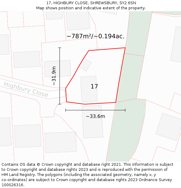 17, HIGHBURY CLOSE, SHREWSBURY, SY2 6SN: Plot and title map