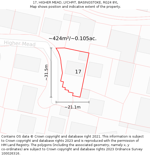 17, HIGHER MEAD, LYCHPIT, BASINGSTOKE, RG24 8YL: Plot and title map