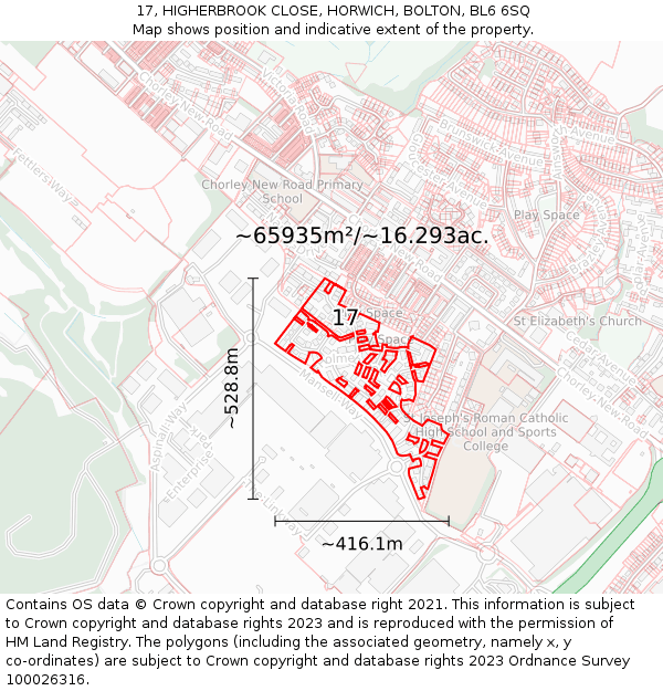 17, HIGHERBROOK CLOSE, HORWICH, BOLTON, BL6 6SQ: Plot and title map