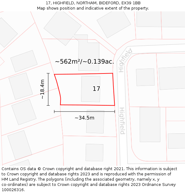 17, HIGHFIELD, NORTHAM, BIDEFORD, EX39 1BB: Plot and title map
