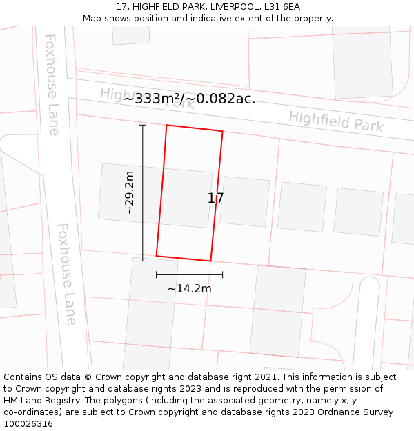 17, HIGHFIELD PARK, LIVERPOOL, L31 6EA: Plot and title map