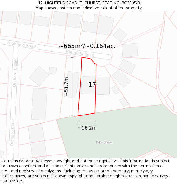 17, HIGHFIELD ROAD, TILEHURST, READING, RG31 6YR: Plot and title map