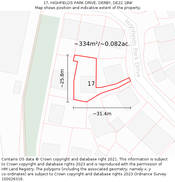 17, HIGHFIELDS PARK DRIVE, DERBY, DE22 1BW: Plot and title map