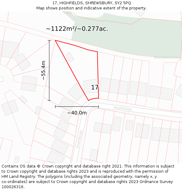 17, HIGHFIELDS, SHREWSBURY, SY2 5PQ: Plot and title map