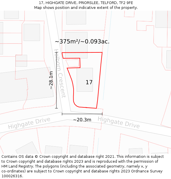 17, HIGHGATE DRIVE, PRIORSLEE, TELFORD, TF2 9FE: Plot and title map