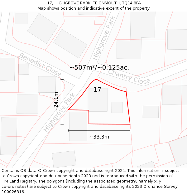 17, HIGHGROVE PARK, TEIGNMOUTH, TQ14 8FA: Plot and title map