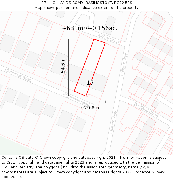 17, HIGHLANDS ROAD, BASINGSTOKE, RG22 5ES: Plot and title map