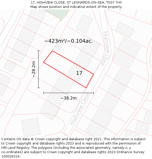 17, HIGHVIEW CLOSE, ST LEONARDS-ON-SEA, TN37 7HY: Plot and title map