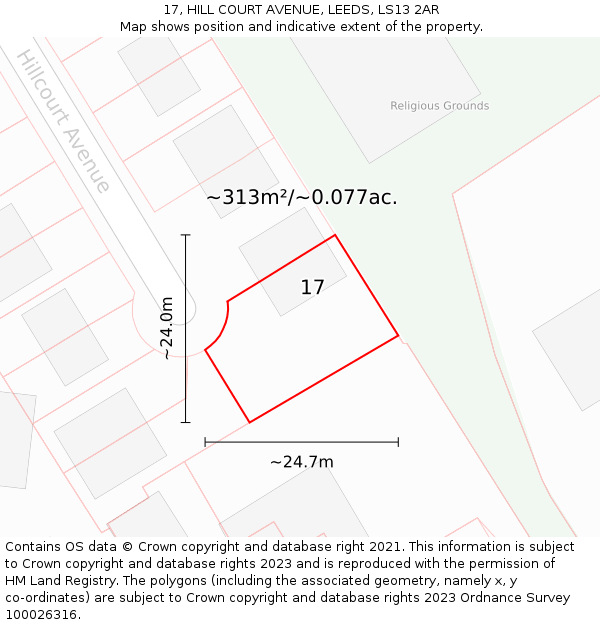 17, HILL COURT AVENUE, LEEDS, LS13 2AR: Plot and title map