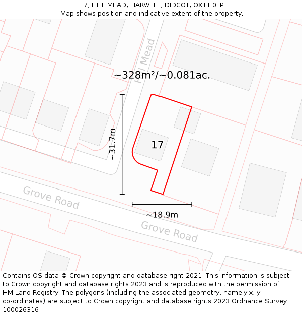 17, HILL MEAD, HARWELL, DIDCOT, OX11 0FP: Plot and title map