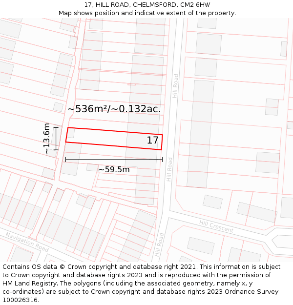 17, HILL ROAD, CHELMSFORD, CM2 6HW: Plot and title map