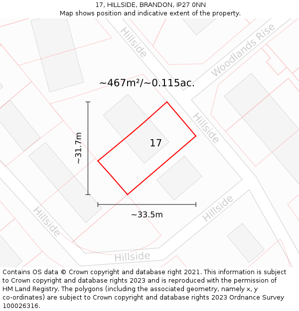 17, HILLSIDE, BRANDON, IP27 0NN: Plot and title map