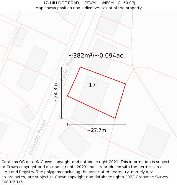 17, HILLSIDE ROAD, HESWALL, WIRRAL, CH60 0BJ: Plot and title map