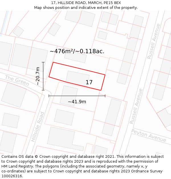 17, HILLSIDE ROAD, MARCH, PE15 8EX: Plot and title map