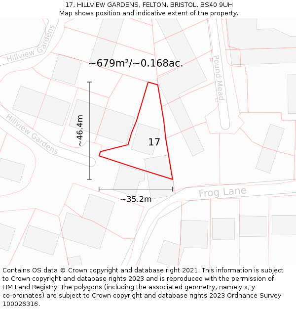 17, HILLVIEW GARDENS, FELTON, BRISTOL, BS40 9UH: Plot and title map