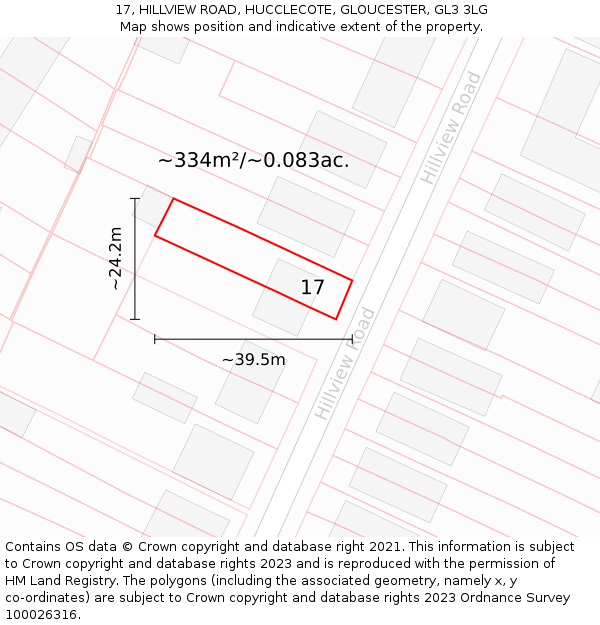17, HILLVIEW ROAD, HUCCLECOTE, GLOUCESTER, GL3 3LG: Plot and title map