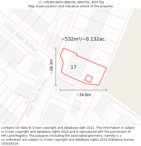 17, HITHER BATH BRIDGE, BRISTOL, BS4 5DJ: Plot and title map