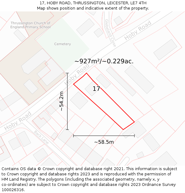 17, HOBY ROAD, THRUSSINGTON, LEICESTER, LE7 4TH: Plot and title map