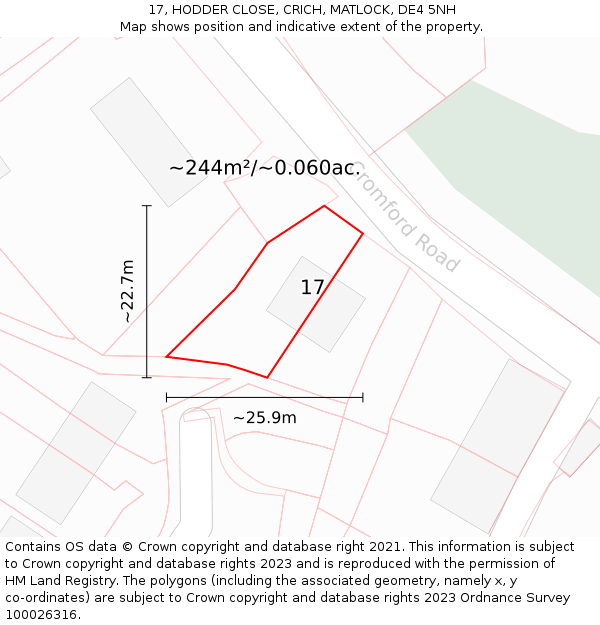 17, HODDER CLOSE, CRICH, MATLOCK, DE4 5NH: Plot and title map